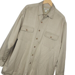 Vintage Tommy Bahama Mens 100% Silk Long Sleeve Quilt Lined Shacket Sz Large Tan